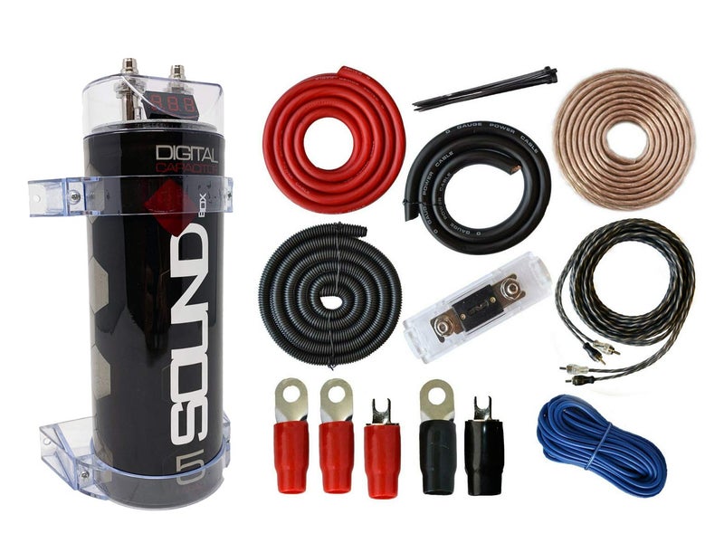 SoundBox 0 Gauge Amp Kit Amplifier Install Wiring & 5 Farad Digital Capacitor, 5000W - Image 1